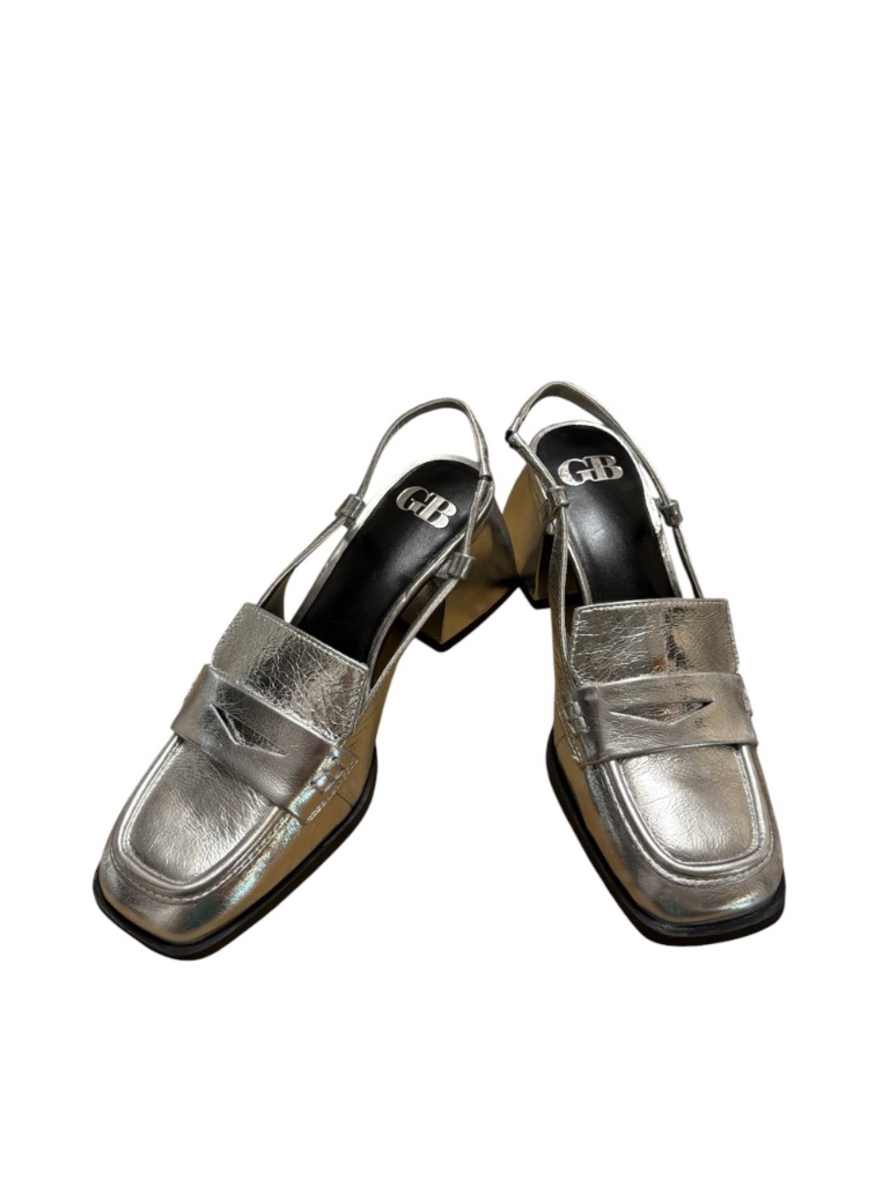 Gianni Bini Silver Metallic Slingback Loafer Heels Size 7